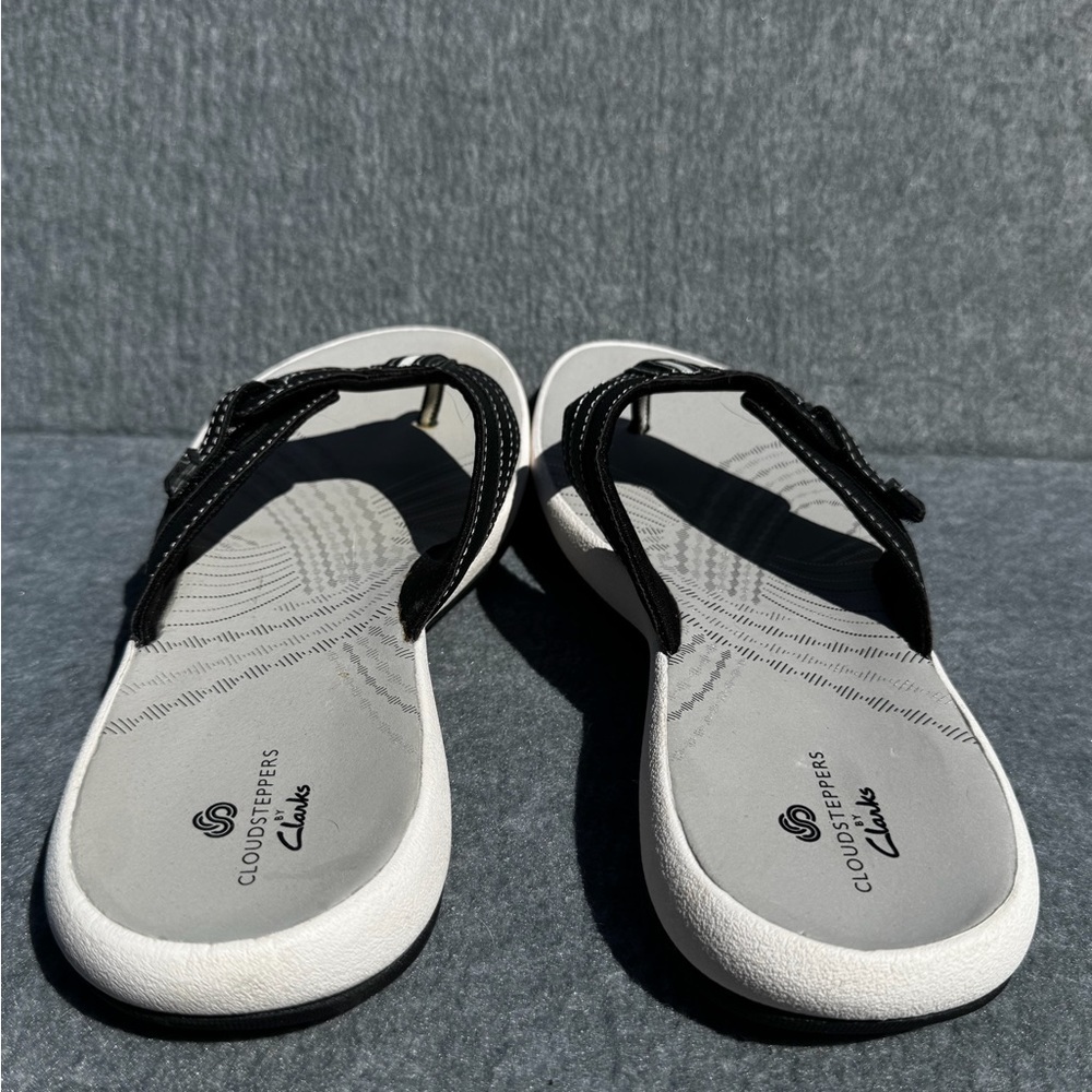 Clark’s Cloudsteppers Breeze Reyna Flip-Flop Sandals Black White Size 8 - Picture 2 of 10